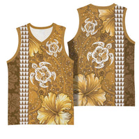 Gold Hibiscus Turle Basketball Jersey Hawaiian Style Tribal Tapa Pattern LT9 - Polynesian Pride