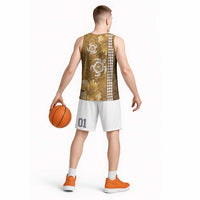 Gold Hibiscus Turle Basketball Jersey Hawaiian Style Tribal Tapa Pattern LT9 - Polynesian Pride