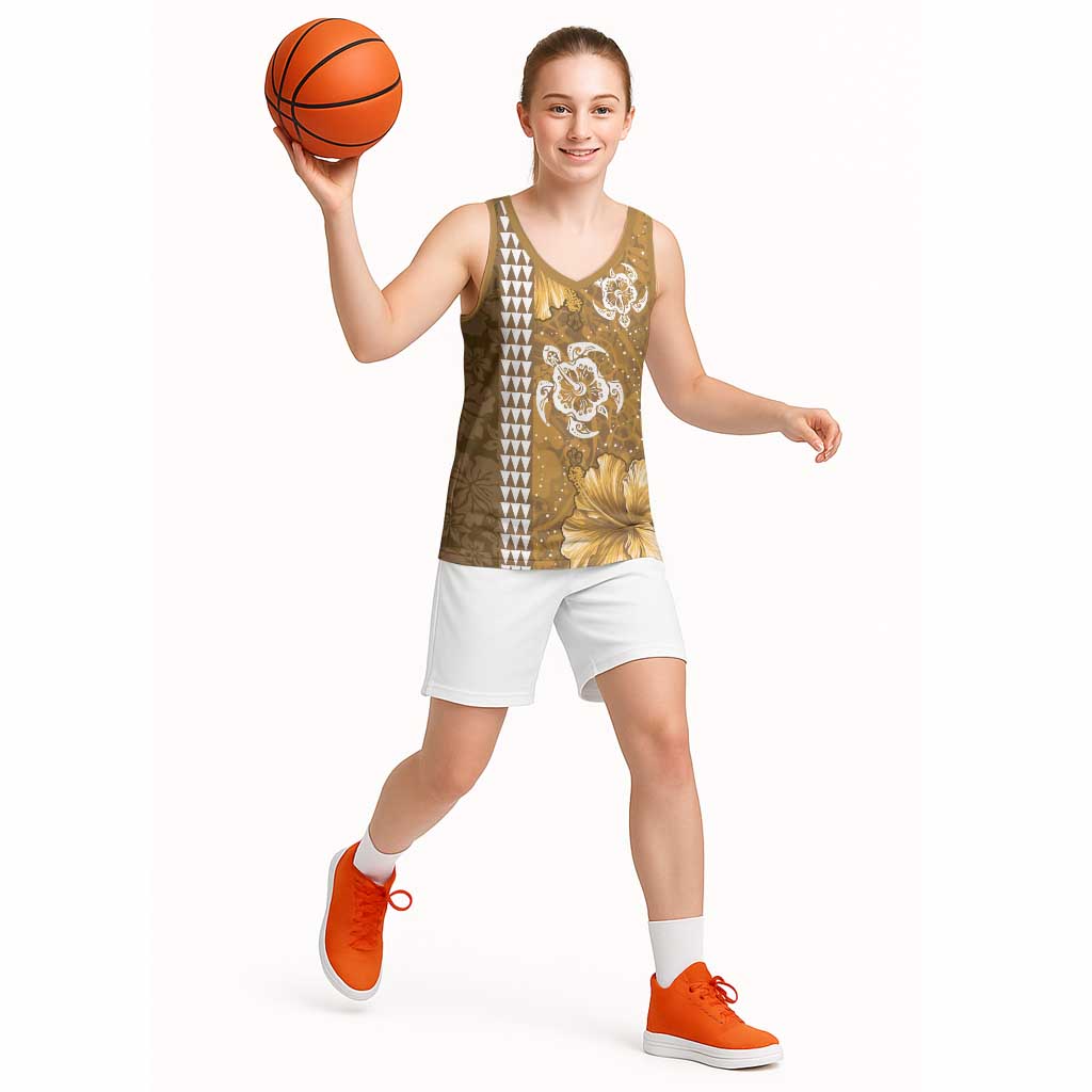 Gold Hibiscus Turle Basketball Jersey Hawaiian Style Tribal Tapa Pattern LT9 - Polynesian Pride