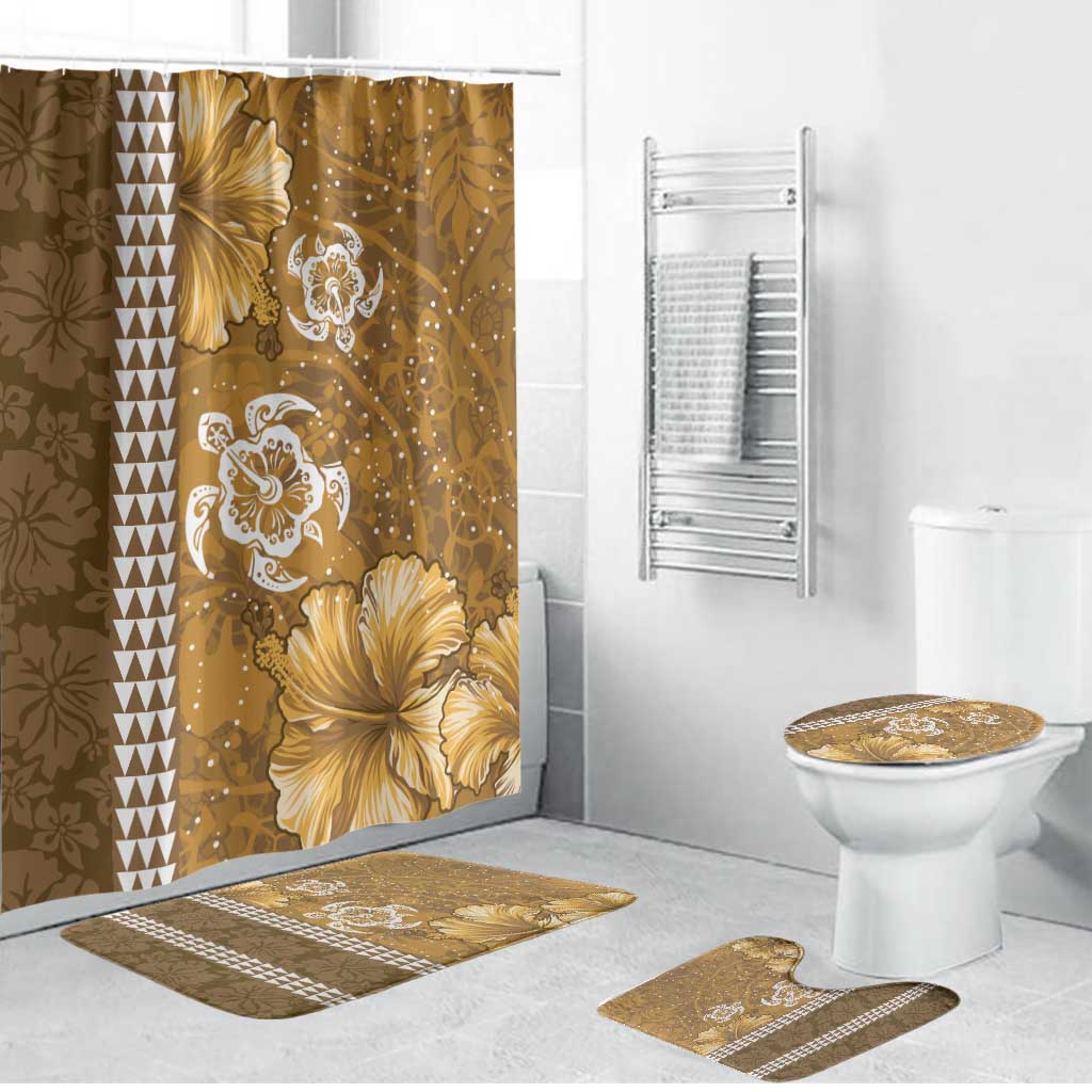 Gold Hibiscus Turle Bathroom Set Hawaiian Style Tribal Tapa Pattern - Polynesian Pride