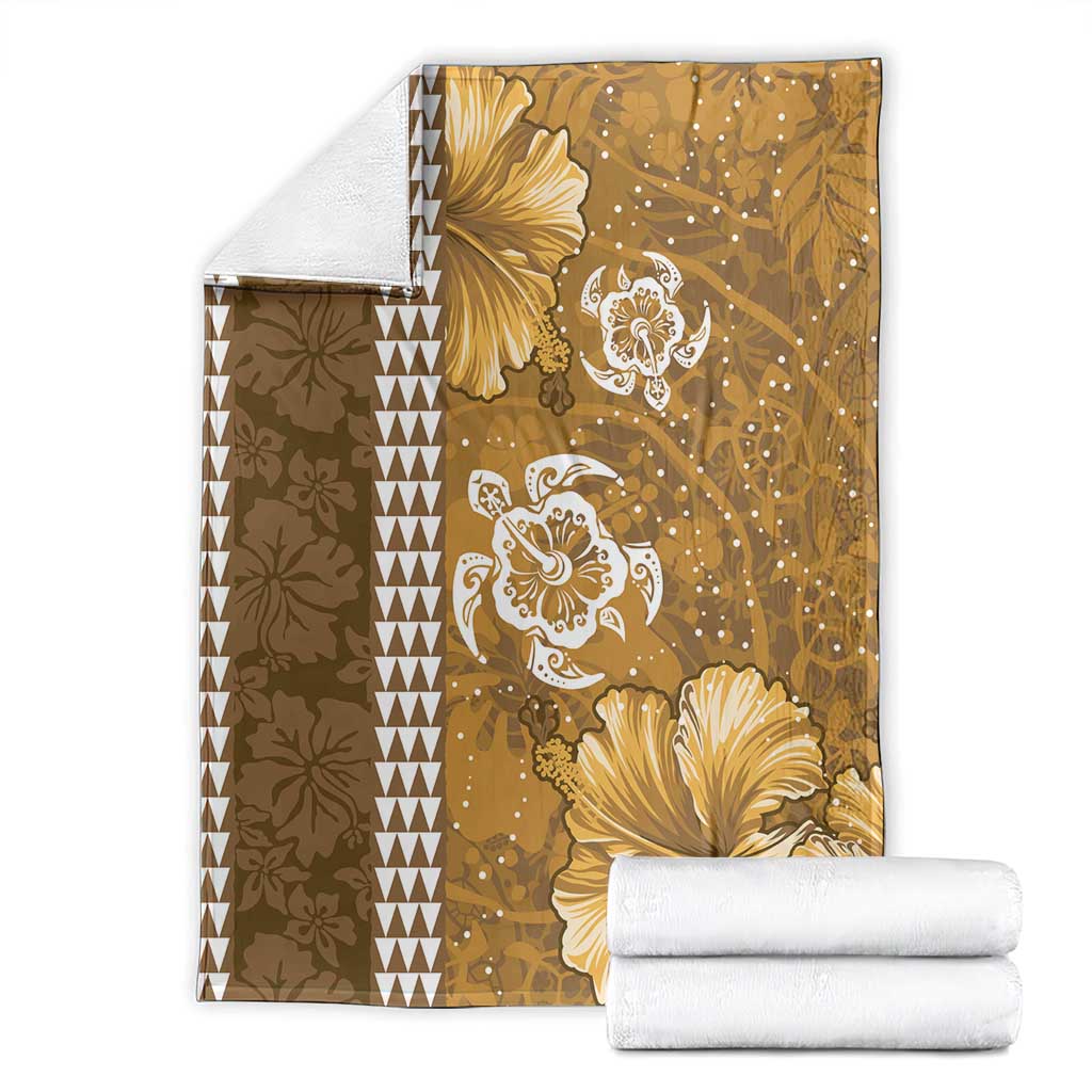 Gold Hibiscus Turle Blanket Hawaiian Style Tribal Tapa Pattern