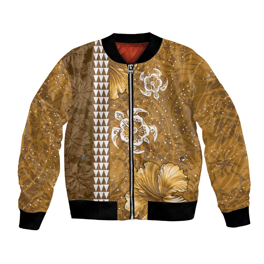Gold Hibiscus Turle Bomber Jacket Hawaiian Style Tribal Tapa Pattern LT9 Unisex Gold - Polynesian Pride