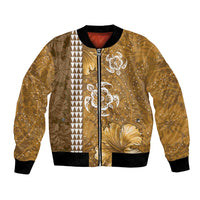 Gold Hibiscus Turle Bomber Jacket Hawaiian Style Tribal Tapa Pattern LT9 Unisex Gold - Polynesian Pride