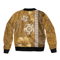 Gold Hibiscus Turle Bomber Jacket Hawaiian Style Tribal Tapa Pattern LT9 - Polynesian Pride