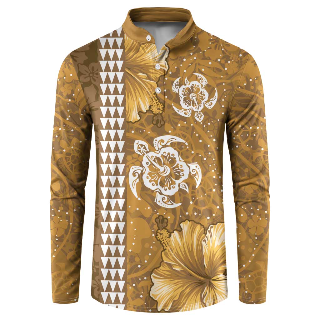 Gold Hibiscus Turle Button Sweatshirt Hawaiian Style Tribal Tapa Pattern