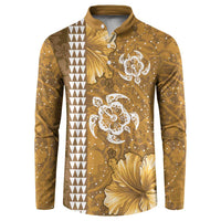 Gold Hibiscus Turle Button Sweatshirt Hawaiian Style Tribal Tapa Pattern