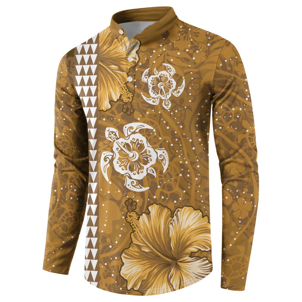 Gold Hibiscus Turle Button Sweatshirt Hawaiian Style Tribal Tapa Pattern