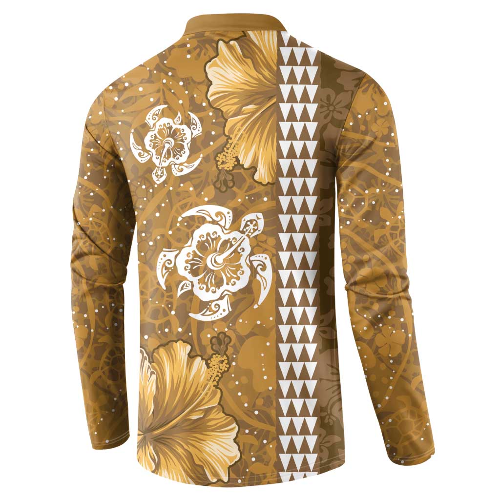 Gold Hibiscus Turle Button Sweatshirt Hawaiian Style Tribal Tapa Pattern