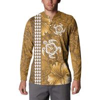 Gold Hibiscus Turle Button Sweatshirt Hawaiian Style Tribal Tapa Pattern