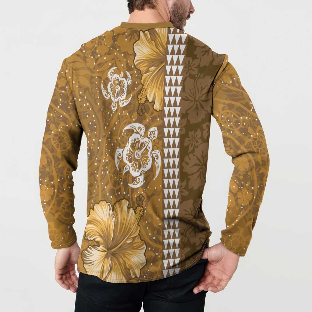 Gold Hibiscus Turle Button Sweatshirt Hawaiian Style Tribal Tapa Pattern