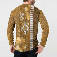 Gold Hibiscus Turle Button Sweatshirt Hawaiian Style Tribal Tapa Pattern