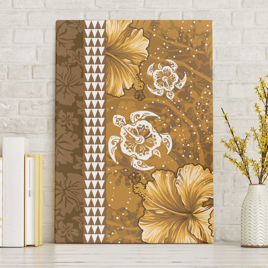 Gold Hibiscus Turle Canvas Wall Art Hawaiian Style Tribal Tapa Pattern