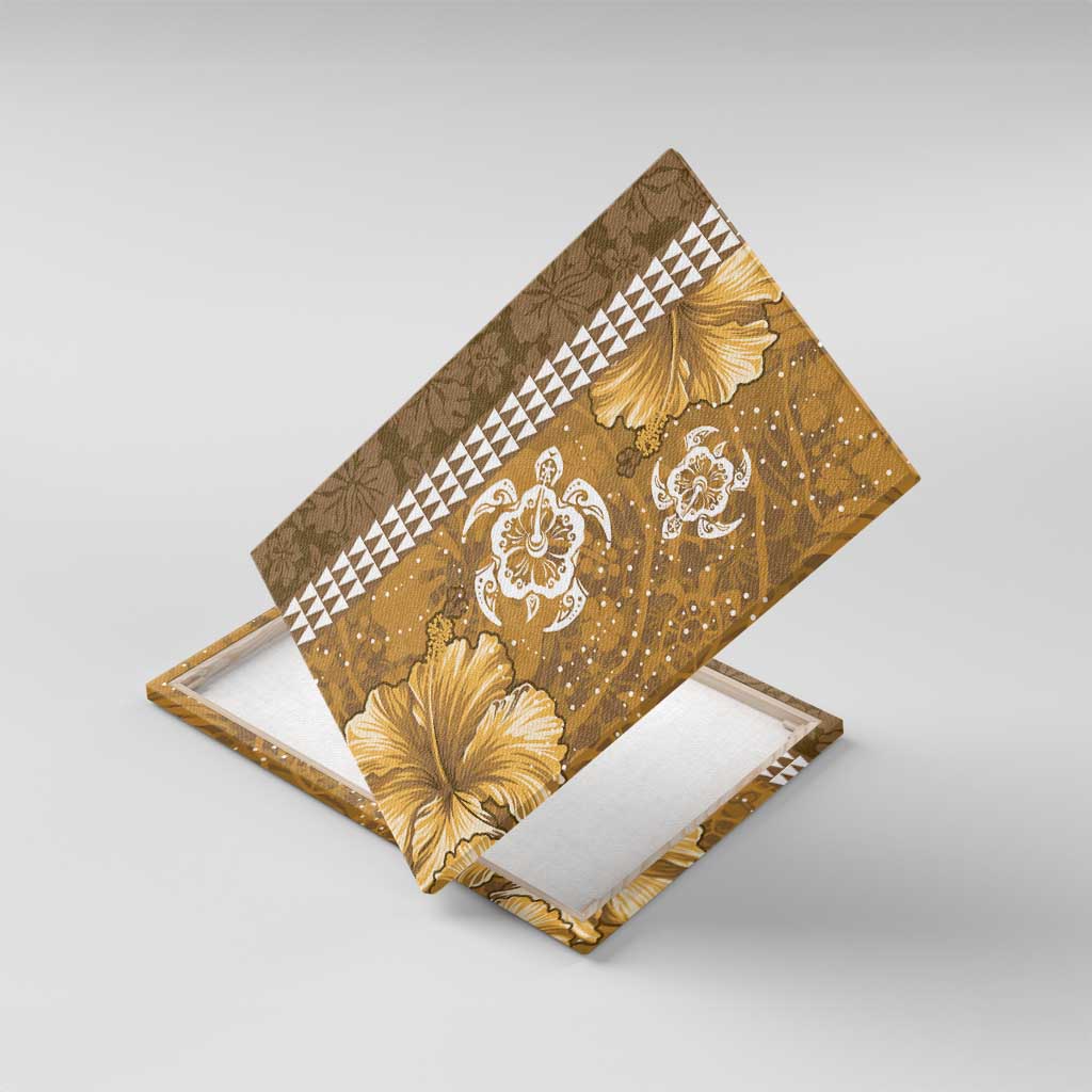 Gold Hibiscus Turle Canvas Wall Art Hawaiian Style Tribal Tapa Pattern