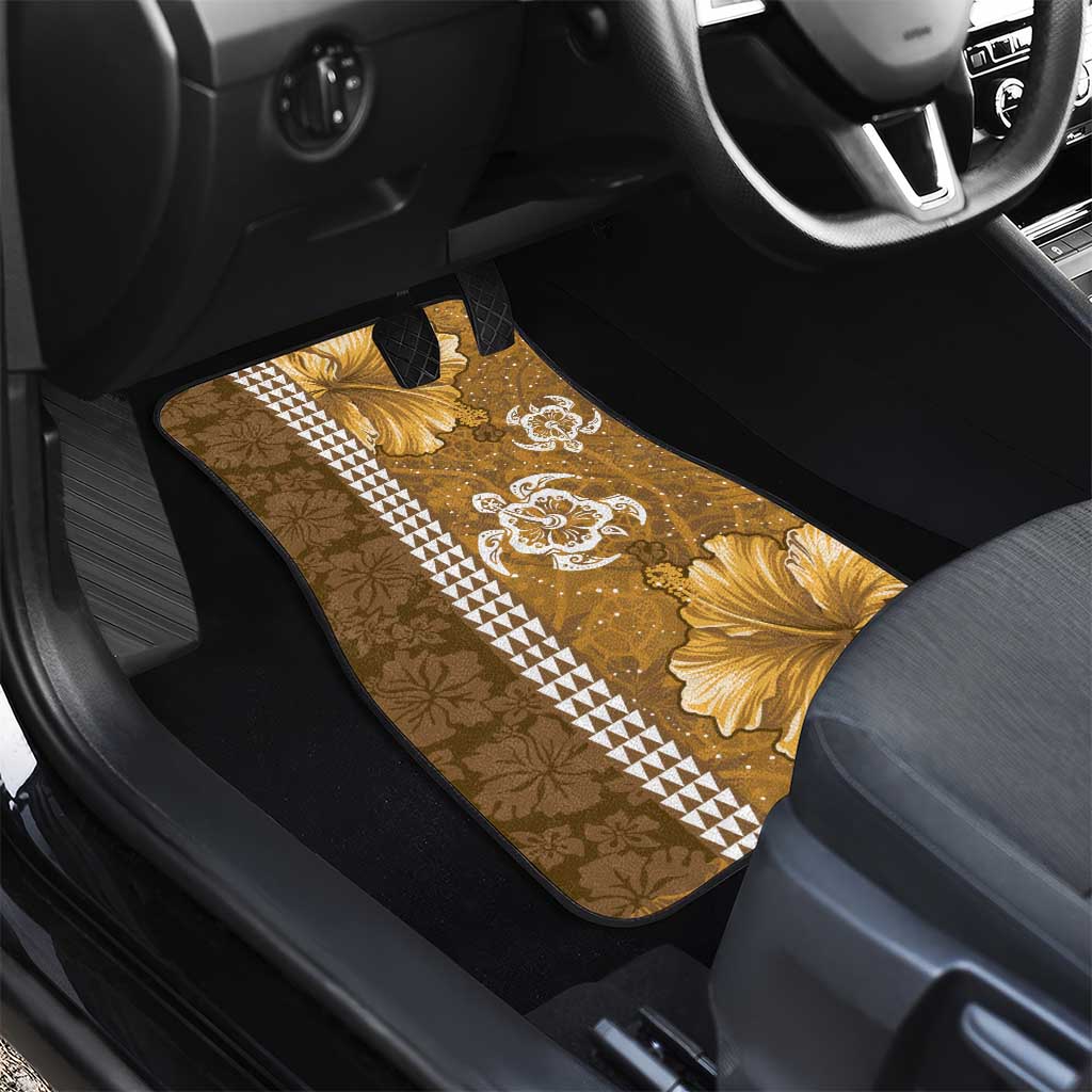 Gold Hibiscus Turle Car Mats Hawaiian Style Tribal Tapa Pattern