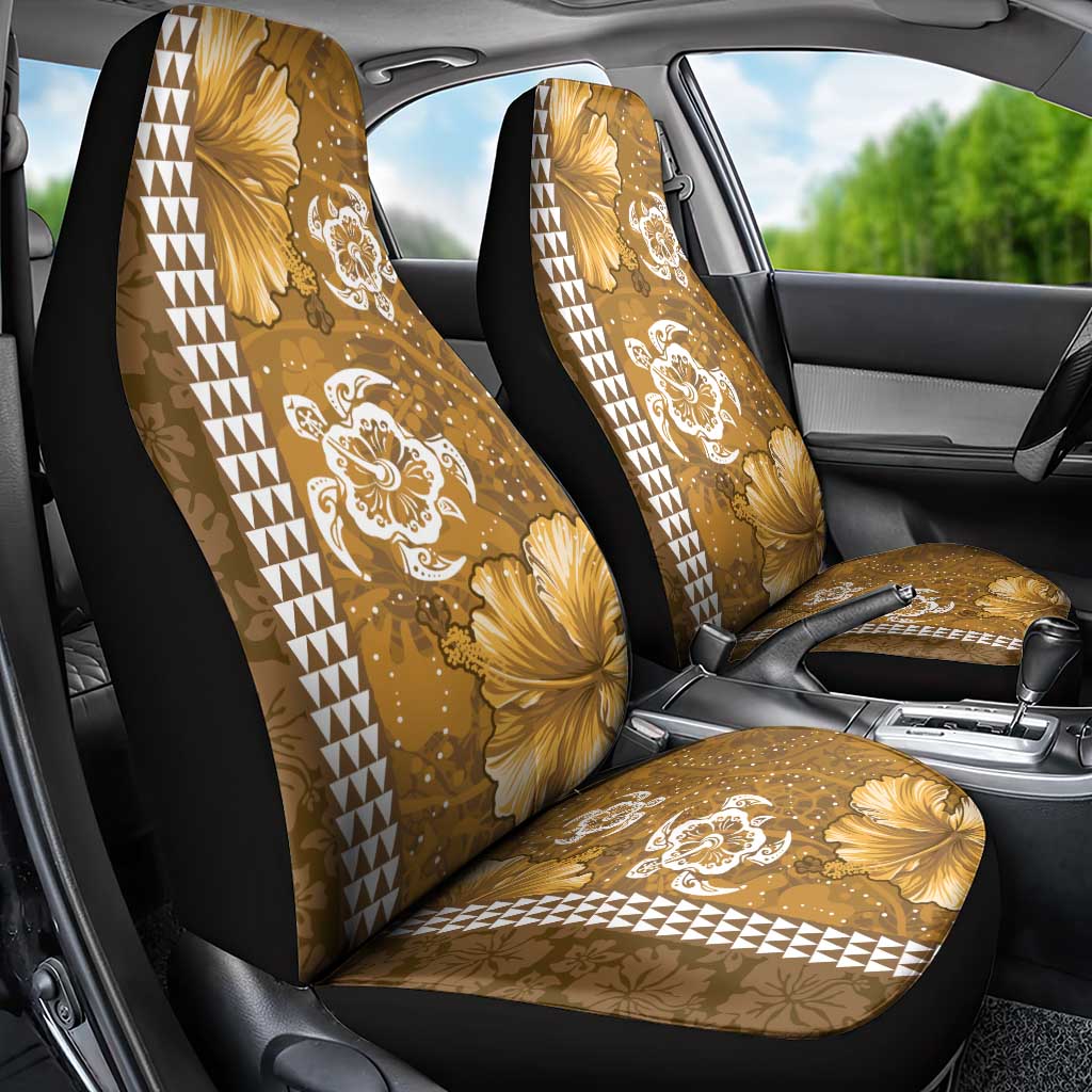 Gold Hibiscus Turle Car Seat Cover Hawaiian Style Tribal Tapa Pattern