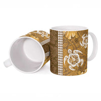 Gold Hibiscus Turle Ceramic Mug Hawaiian Style Tribal Tapa Pattern - Polynesian Pride