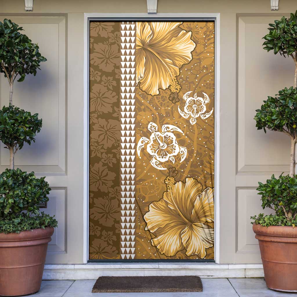 Gold Hibiscus Turle Door Cover Hawaiian Style Tribal Tapa Pattern - Polynesian Pride