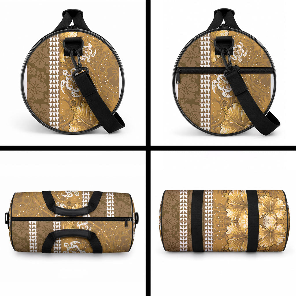 Gold Hibiscus Turtle Duffle Bag Hawaiian Style Tribal Tapa Pattern LT9 - Polynesian Pride