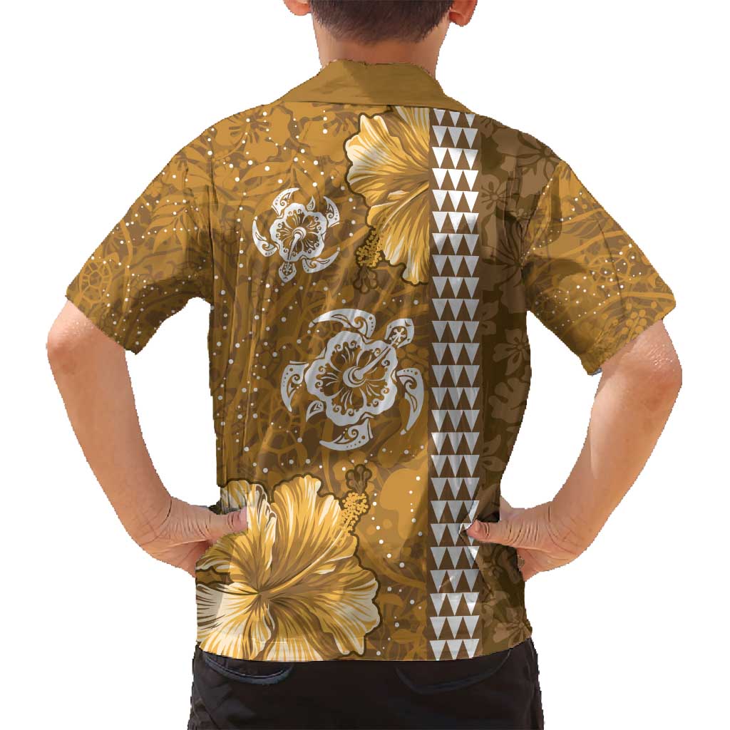 Gold Hibiscus Turle Family Matching Tank Maxi Dress and Hawaiian Shirt Hawaiian Style Tribal Tapa Pattern