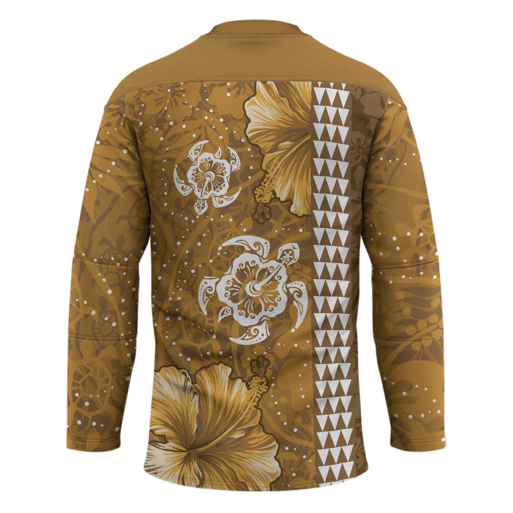 Gold Hibiscus Turle Hockey Jersey Hawaiian Style Tribal Tapa Pattern - Polynesian Pride