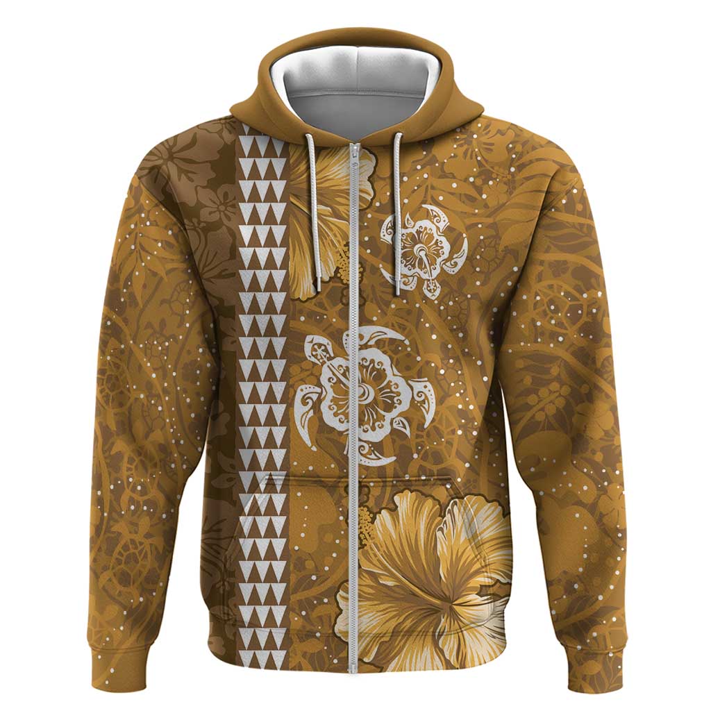 Gold Hibiscus Turle Hoodie Hawaiian Style Tribal Tapa Pattern