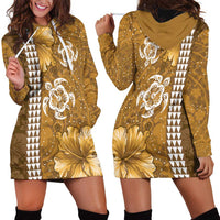 Gold Hibiscus Turle Hoodie Dress Hawaiian Style Tribal Tapa Pattern