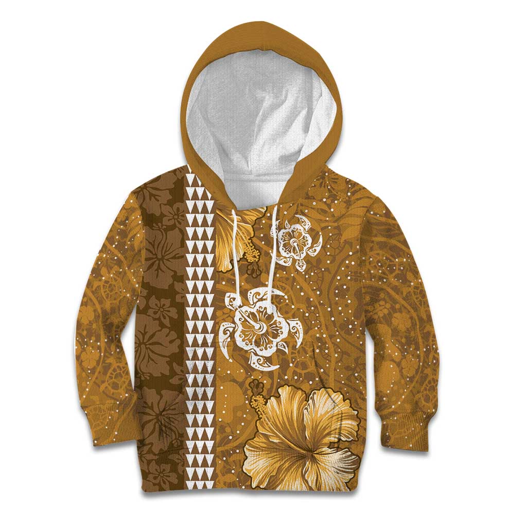 Gold Hibiscus Turle Kid Hoodie Hawaiian Style Tribal Tapa Pattern