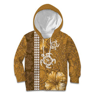 Gold Hibiscus Turle Kid Hoodie Hawaiian Style Tribal Tapa Pattern