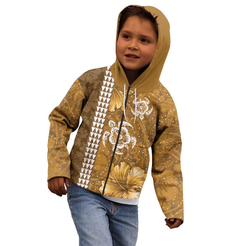 Gold Hibiscus Turle Kid Hoodie Hawaiian Style Tribal Tapa Pattern