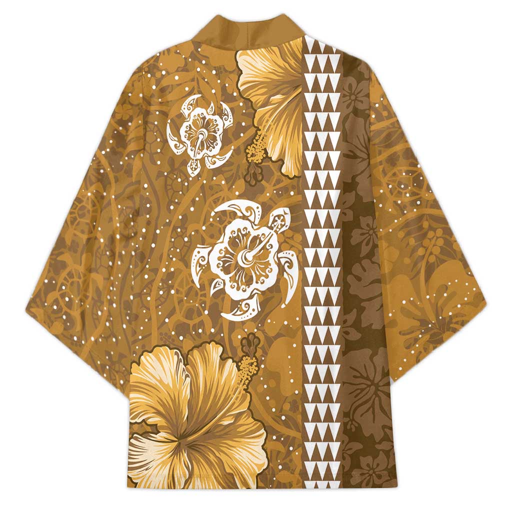 Gold Hibiscus Turle Kimono Hawaiian Style Tribal Tapa Pattern - Polynesian Pride