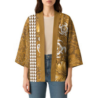 Gold Hibiscus Turle Kimono Hawaiian Style Tribal Tapa Pattern - Polynesian Pride
