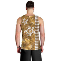 Gold Hibiscus Turle Men Tank Top Hawaiian Style Tribal Tapa Pattern