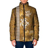 Gold Hibiscus Turle Padded Jacket Hawaiian Style Tribal Tapa Pattern LT9 Men Gold - Polynesian Pride