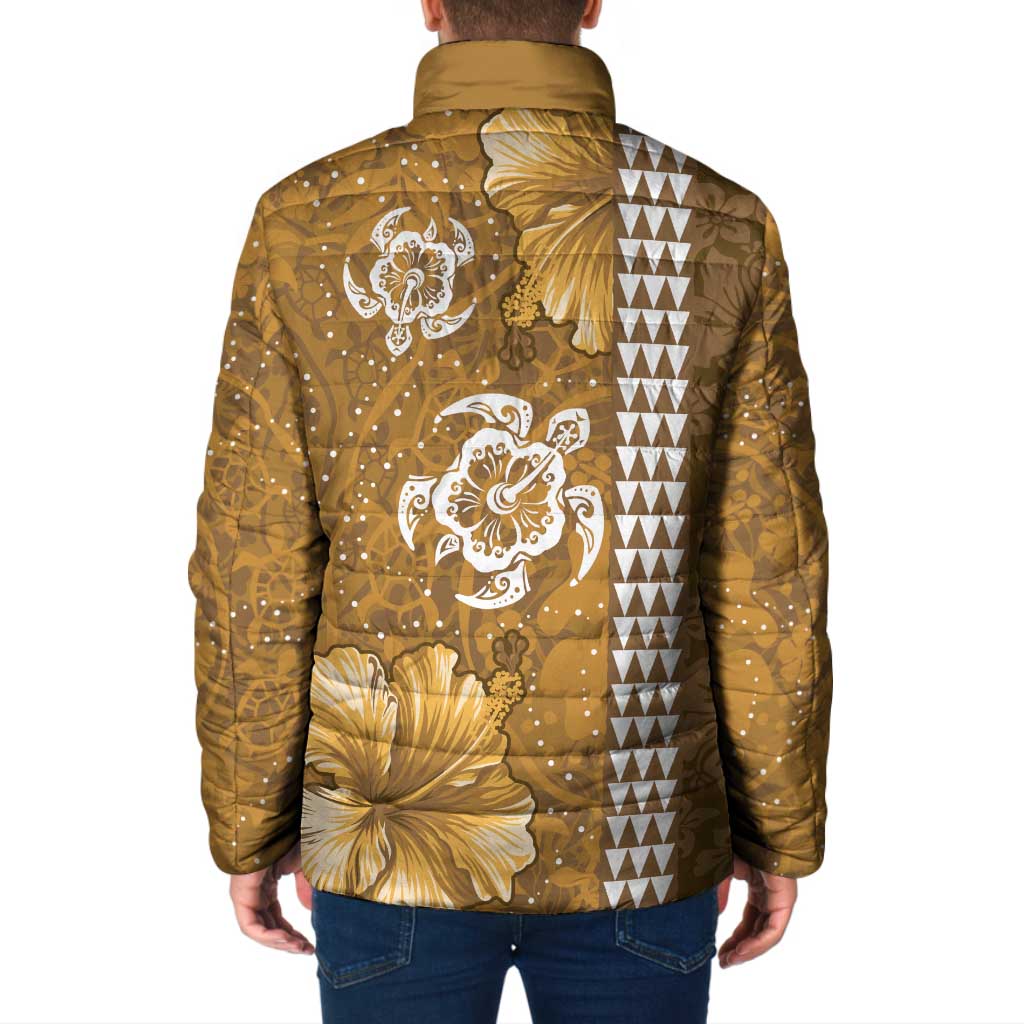 Gold Hibiscus Turle Padded Jacket Hawaiian Style Tribal Tapa Pattern LT9 - Polynesian Pride