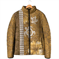 Gold Hibiscus Turle Padded Jacket Hawaiian Style Tribal Tapa Pattern LT9 - Polynesian Pride