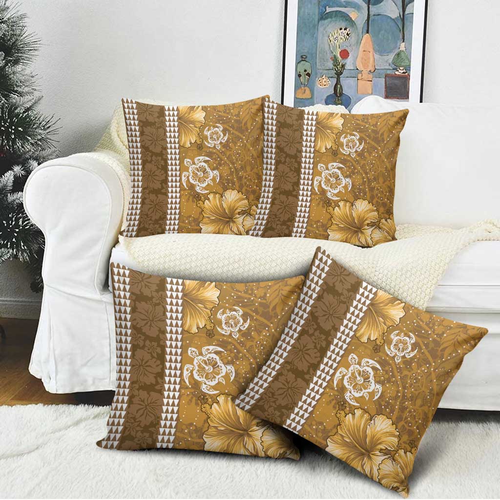 Gold Hibiscus Turle Pillow Cover Hawaiian Style Tribal Tapa Pattern - Polynesian Pride