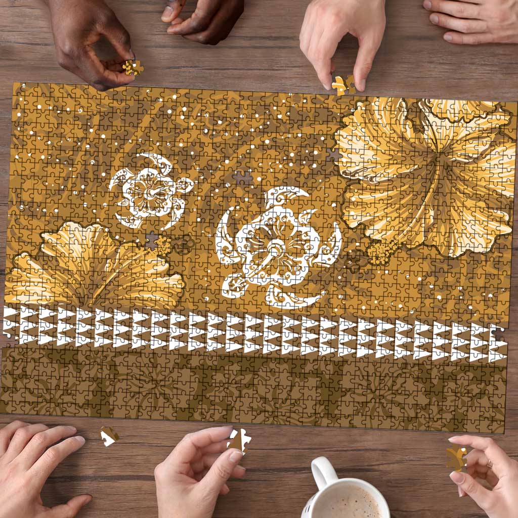 Gold Hibiscus Turle Puzzle Hawaiian Style Tribal Tapa Pattern LT9 - Polynesian Pride