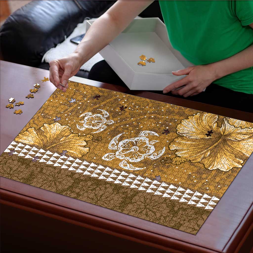 Gold Hibiscus Turle Puzzle Hawaiian Style Tribal Tapa Pattern LT9 - Polynesian Pride