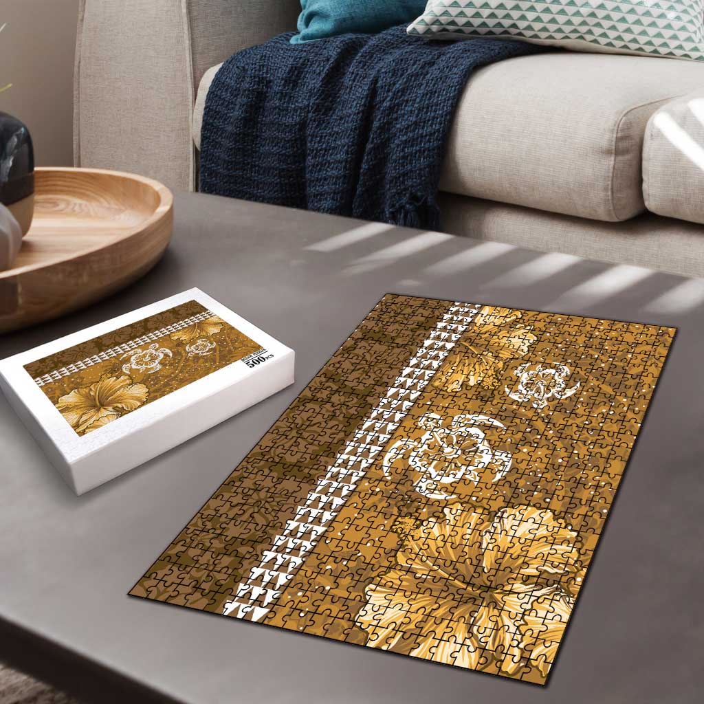 Gold Hibiscus Turle Puzzle Hawaiian Style Tribal Tapa Pattern LT9 - Polynesian Pride