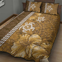 Gold Hibiscus Turle Quilt Bed Set Hawaiian Style Tribal Tapa Pattern