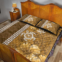 Gold Hibiscus Turle Quilt Bed Set Hawaiian Style Tribal Tapa Pattern
