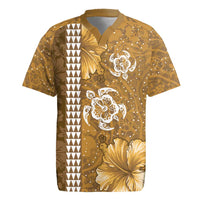 Gold Hibiscus Turle Rugby Jersey Hawaiian Style Tribal Tapa Pattern LT9 Gold - Polynesian Pride