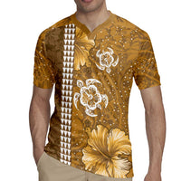 Gold Hibiscus Turle Rugby Jersey Hawaiian Style Tribal Tapa Pattern LT9 - Polynesian Pride