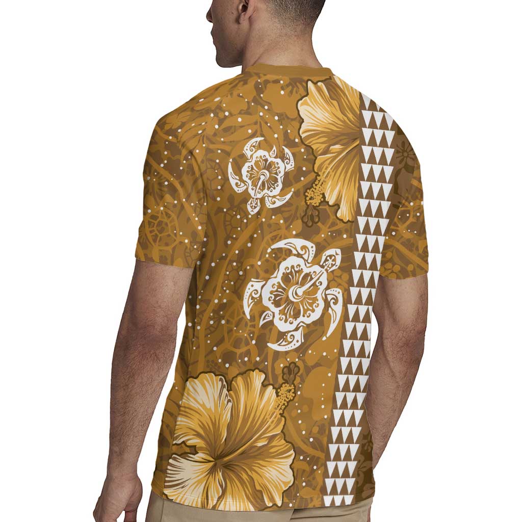 Gold Hibiscus Turle Rugby Jersey Hawaiian Style Tribal Tapa Pattern LT9 - Polynesian Pride