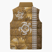 Gold Hibiscus Turle Sleeveless Puffer Jacket Hawaiian Style Tribal Tapa Pattern LT9 - Polynesian Pride