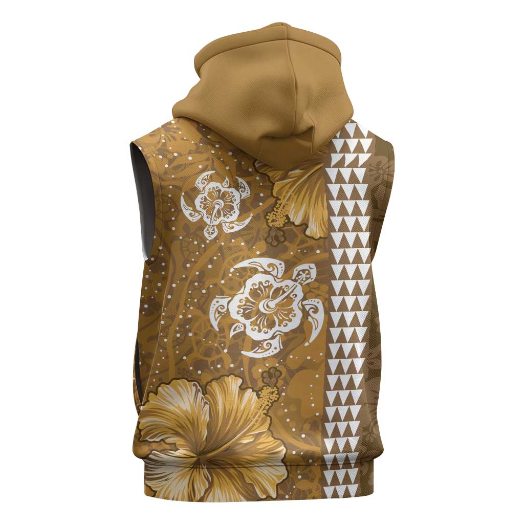 Gold Hibiscus Turle Sleeveless Zip Hoodie Hawaiian Style Tribal Tapa Pattern - Polynesian Pride