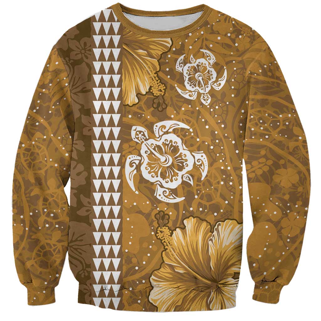 Gold Hibiscus Turle Sweatshirt Hawaiian Style Tribal Tapa Pattern