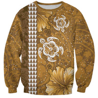 Gold Hibiscus Turle Sweatshirt Hawaiian Style Tribal Tapa Pattern