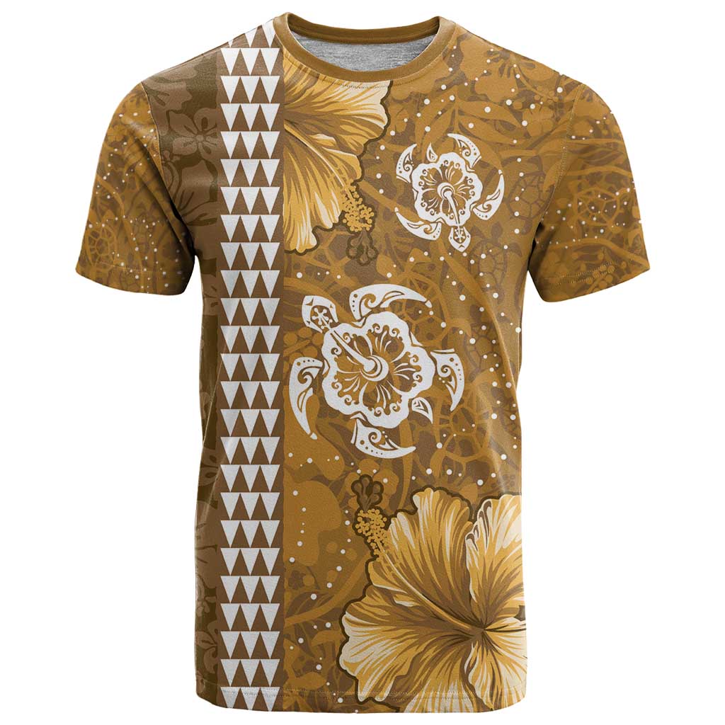 Gold Hibiscus Turle T Shirt Hawaiian Style Tribal Tapa Pattern