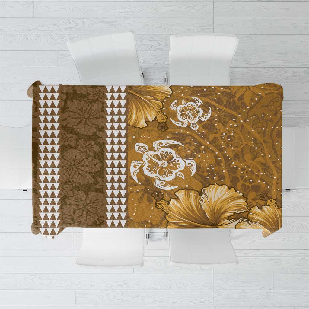 Gold Hibiscus Turle Tablecloth Hawaiian Style Tribal Tapa Pattern